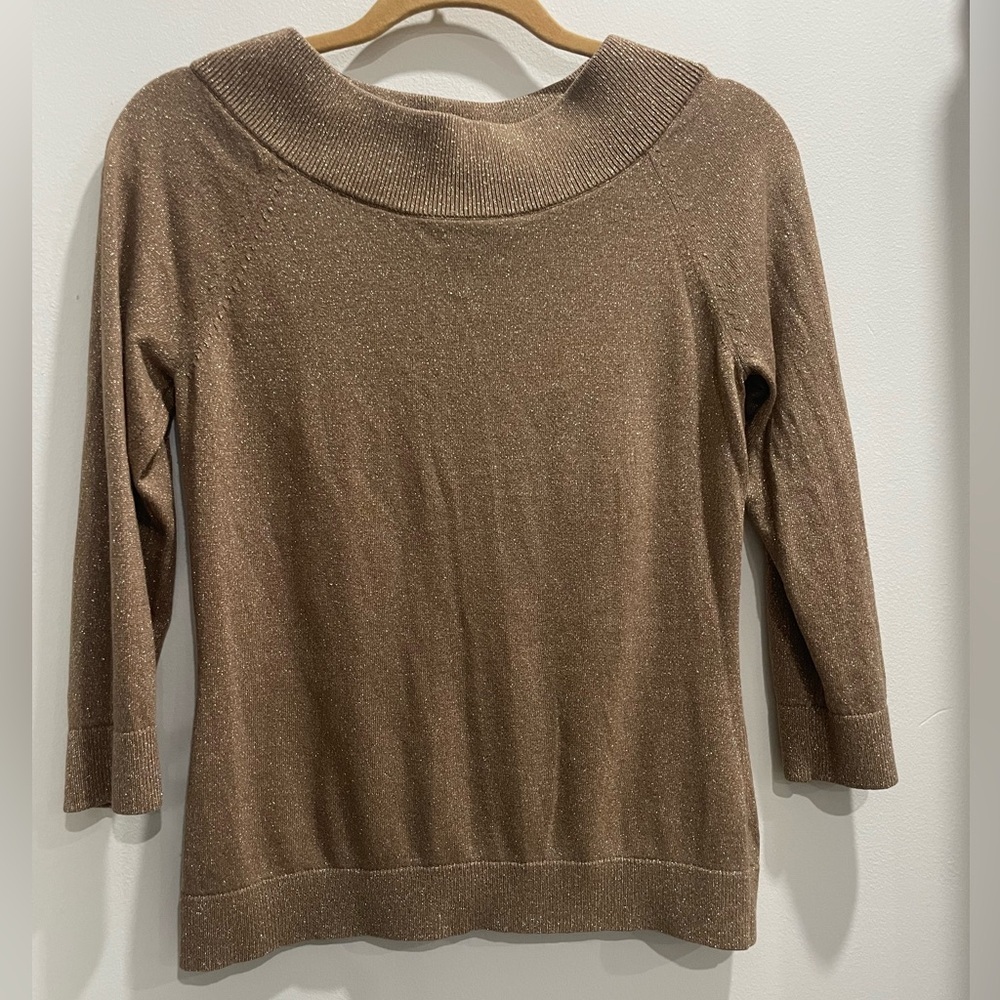 Ann Taylor Shimmering Brown Cowl Neck Sweater